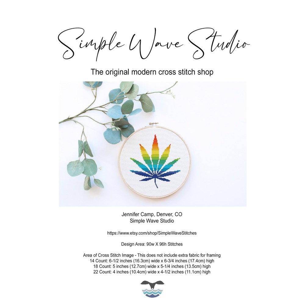 Rainbow Love Marijuana Weed Pot Leaf Counted Cross Stitch Pattern Chart‎